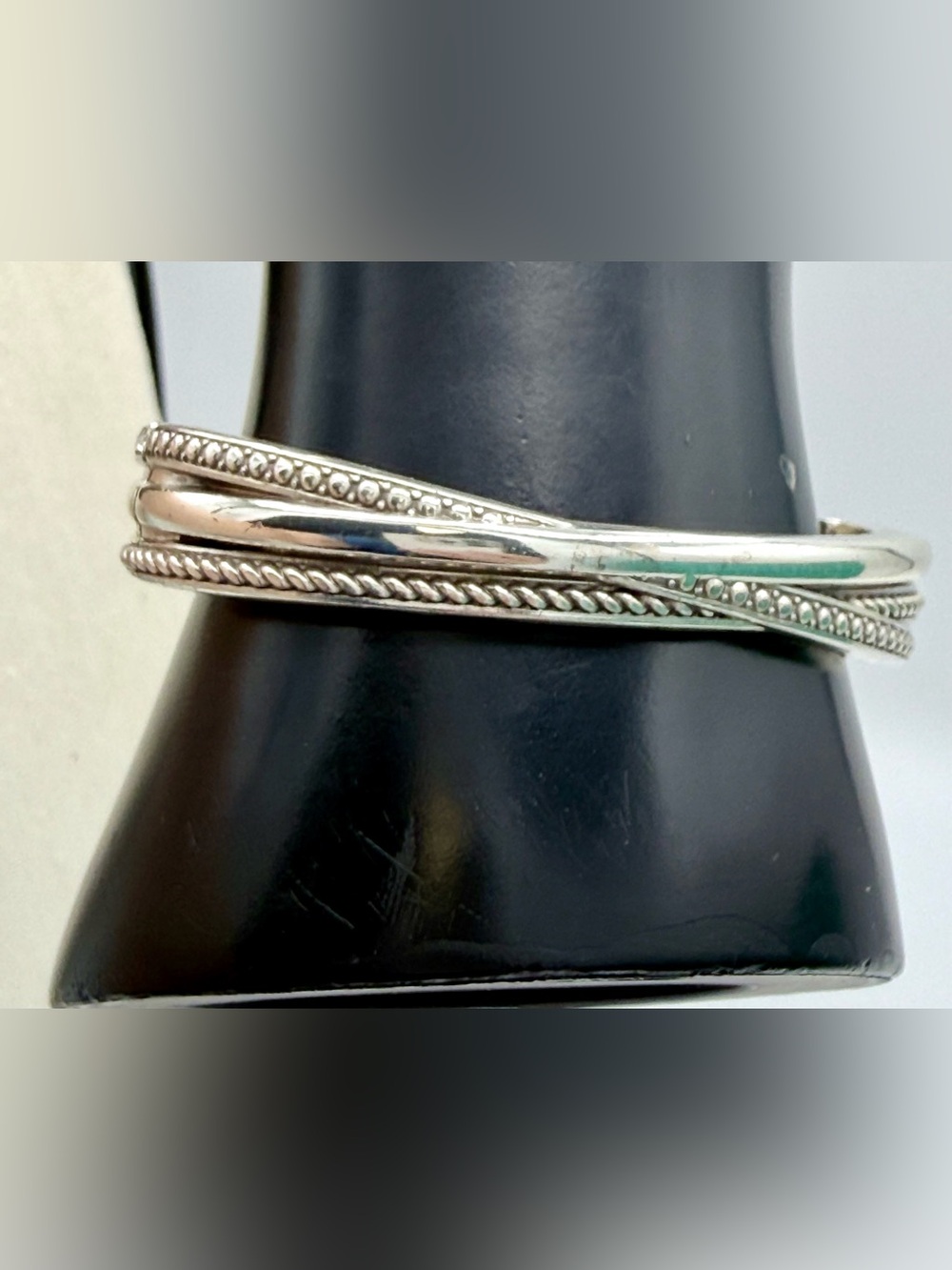 Brighton Silver Crystal Crossover Bangle Bracelet Multi-Row Layered - Picture 5 of 10